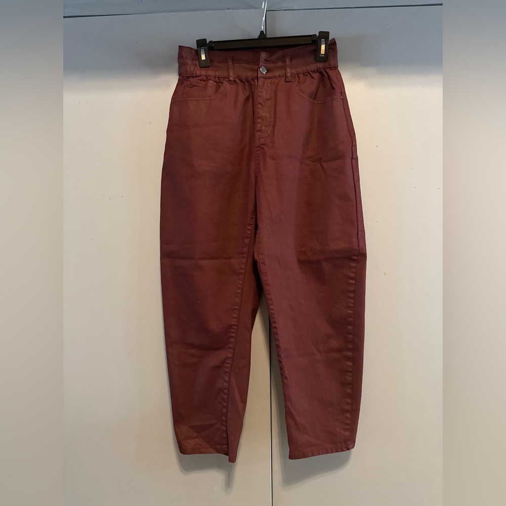 Zara - Denim Burgundy Pants (Size 8) - Picture 1 of 10